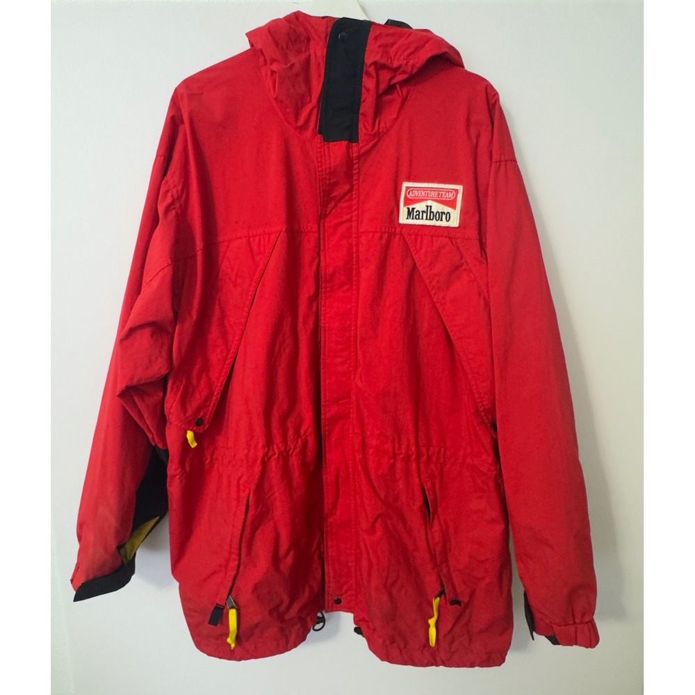 Vintage Marlboro Adventure Team Parka Jacket Mens‎ XL Red Hooded Nylon 90s
